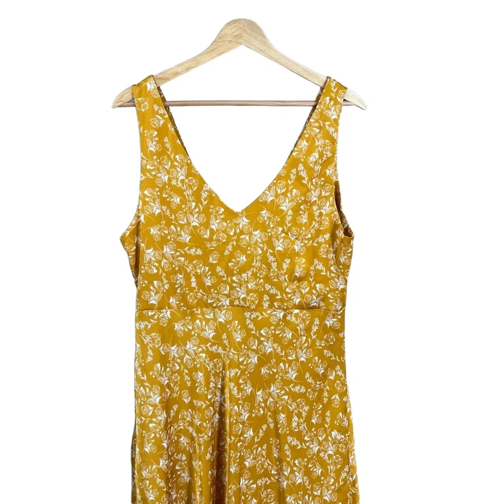 JustFab Dress Yellow Floral‎ Satin Y2K Maxi VNeck Wedding Beach Summer XL